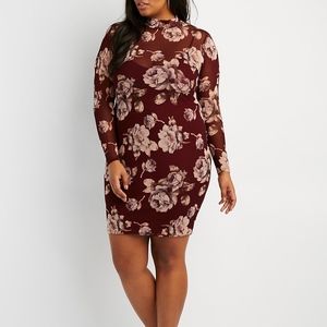 Floral Mesh Mock Neck Bodycon